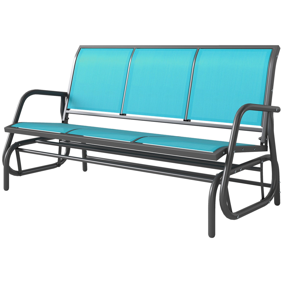 3-Seat Outdoor Glider Bench with Mesh Seat and Steel Frame, Blue — product view 2