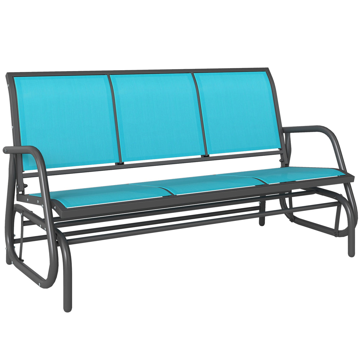 3-Seat Outdoor Glider Bench with Mesh Seat and Steel Frame, Blue — product view 1