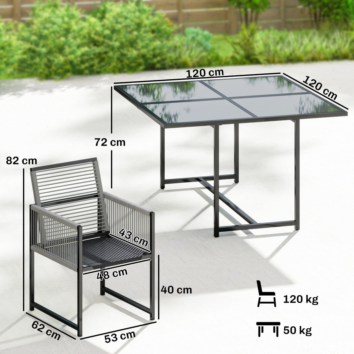 5-Piece Light Grey Outdoor Dining Set with Tempered Glass Top, Foldable Chairs — product view 5