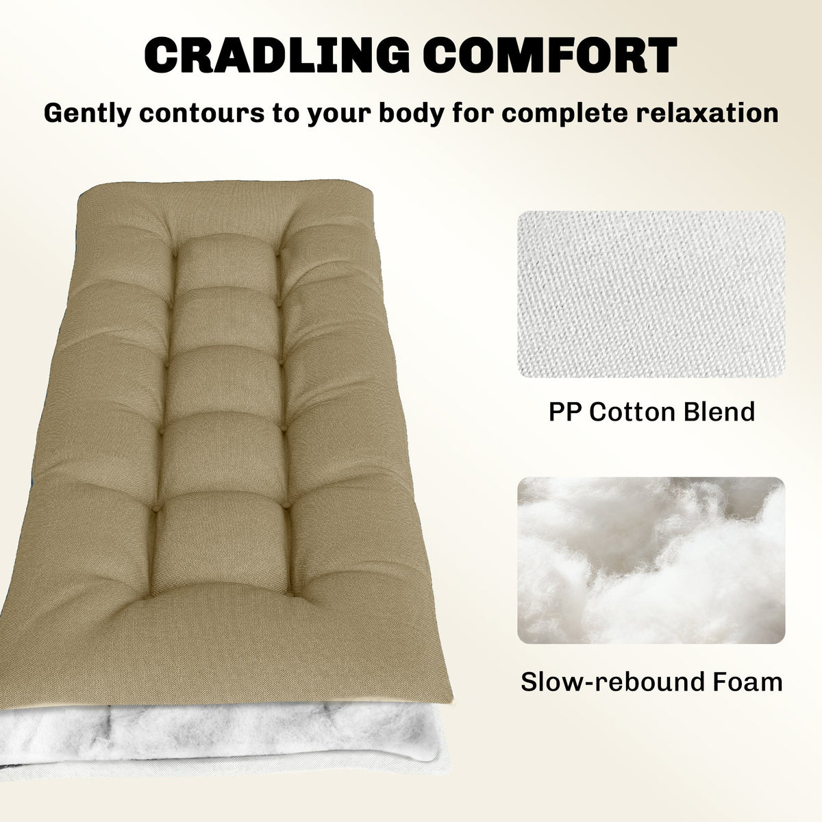 Memory Foam Sun Lounger Cushion with Ties, 190 x 60 cm, Sand — product view 7