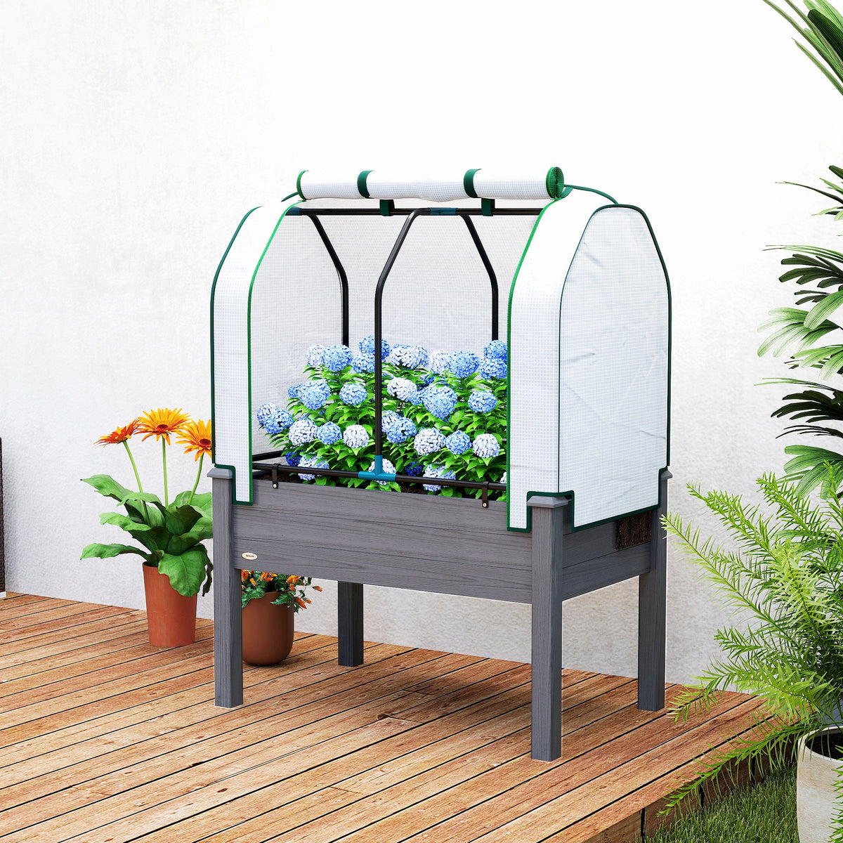 Raised Garden Bed with PE Greenhouse Cover for Herbs and Vegetables, 35 x 22 x 47 inch, Dark Gray — product view 4