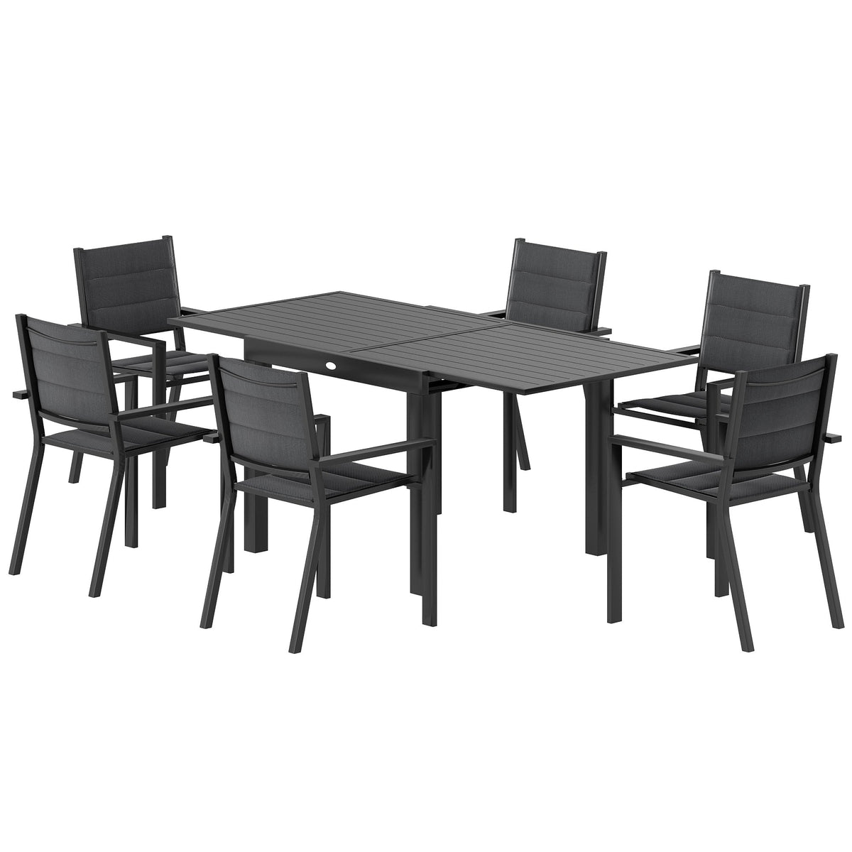7pc Patio Dining Set with Expandable Table and Stackable Chairs, Black — product view 2