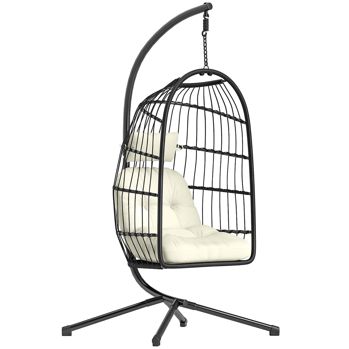 Hanging Egg Chair with Stand, Foldable Basket & Thick Cushion, Adjustable Height — product view 1