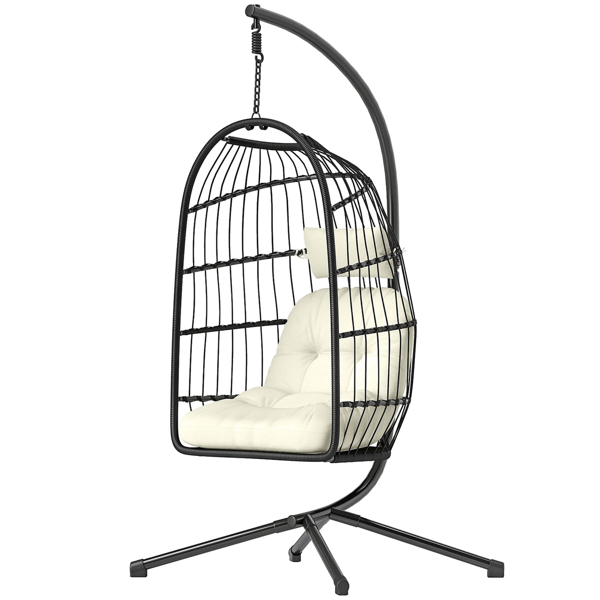 Hanging Egg Chair with Stand, Foldable Basket & Thick Cushion, Adjustable Height — product view 2
