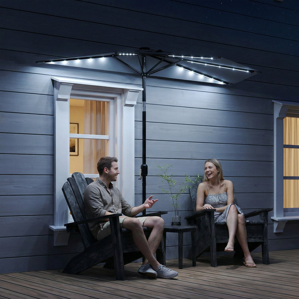 2.6 m Half Garden Parasol with Solar LED Lights and Tilt, Dark Grey — product view 4