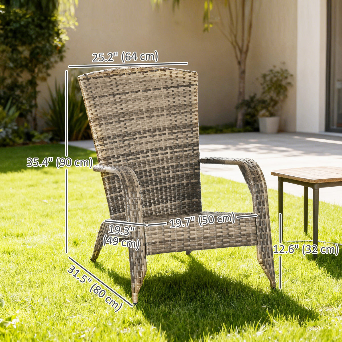 Patio Wicker Adirondack Chair with Soft Cushions, Mixed Grey — product view 5