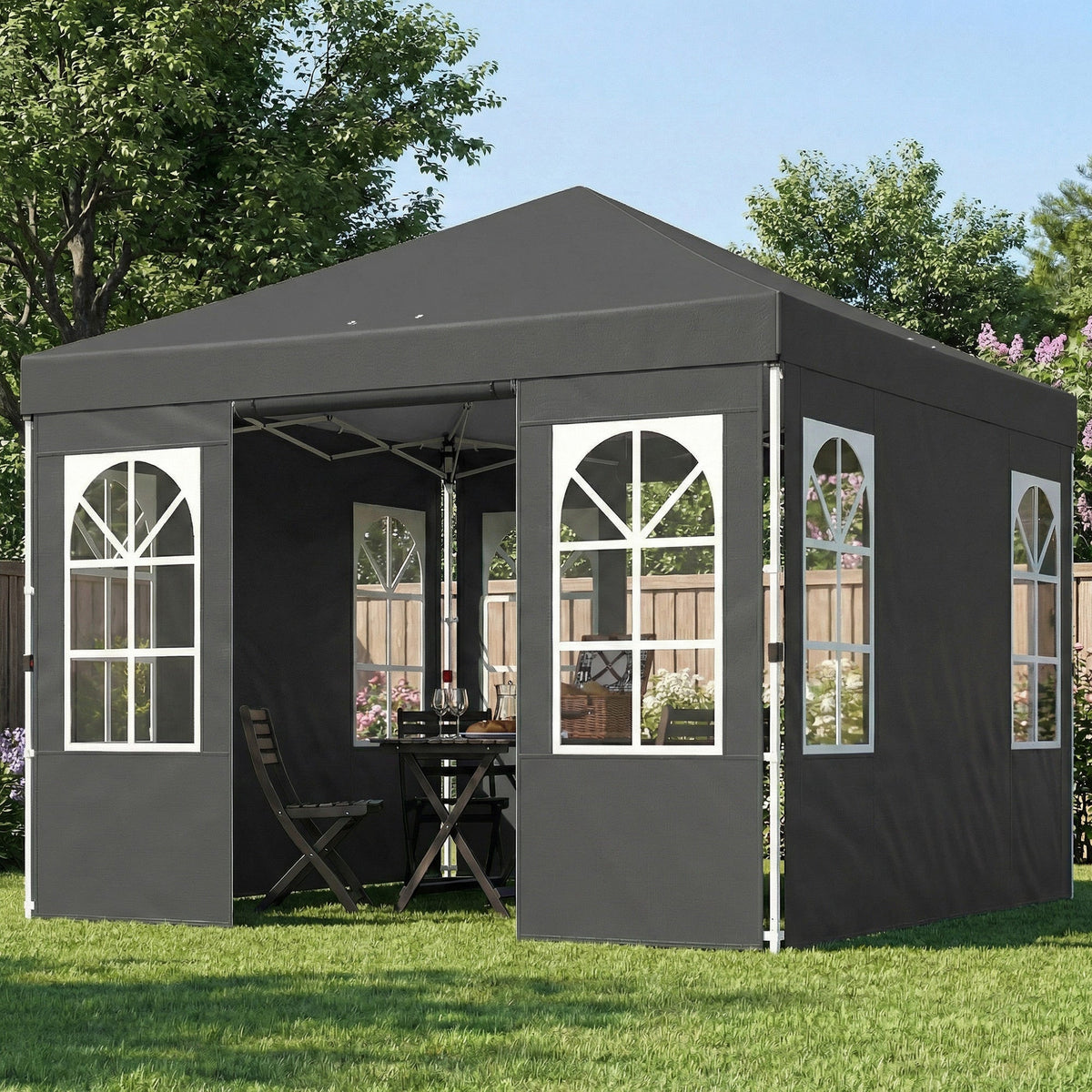9.6' x 9.6' Pop Up Canopy Tent with Sidewalls, Dark Gray — product view 3