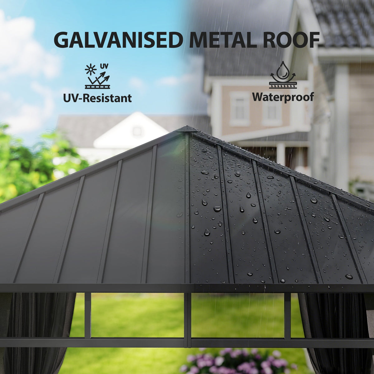 2.5 x 2.5 m Hardtop Gazebo with Galvanised Roof, Netting & Curtains, Dark Grey — product view 6