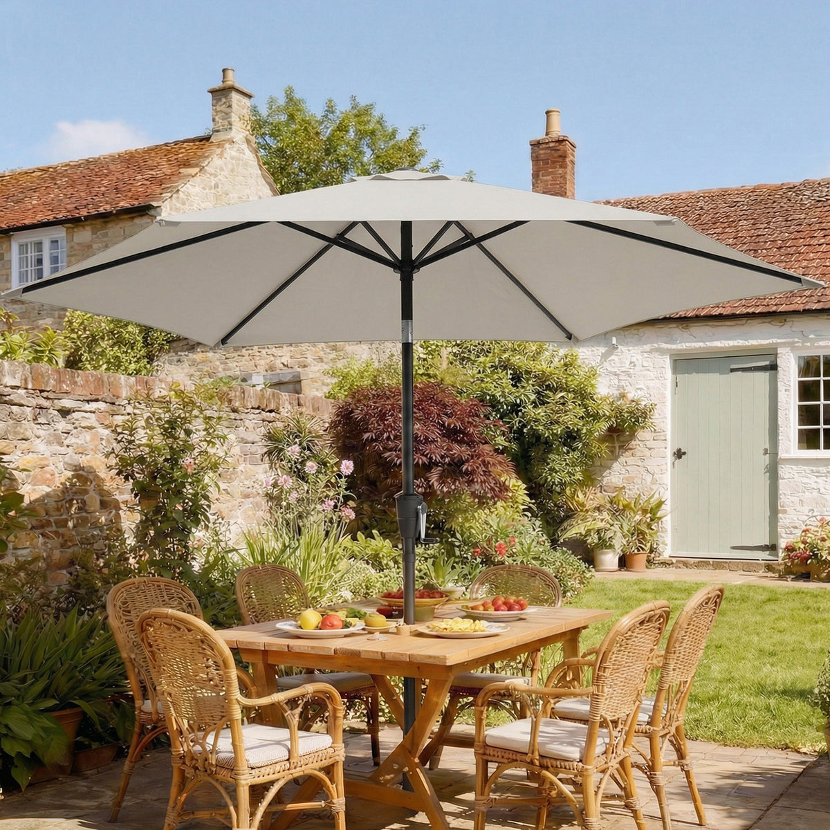 2 m Garden Parasol with Crank Handle, Tilt Function & UV30+, Light Grey — product view 3