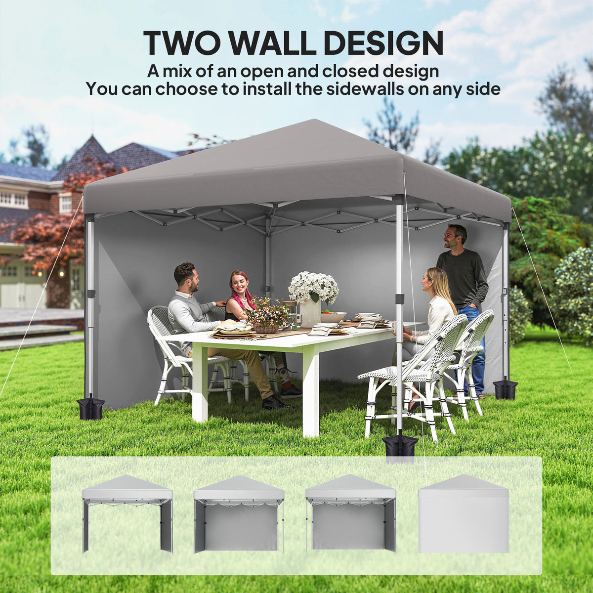 10' x 10' Pop Up Canopy Tent with Sidewalls and Roller Bag, Light Grey — product view 6