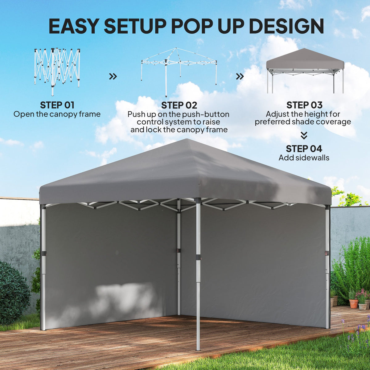 10' x 10' Pop Up Canopy Tent with Sidewalls and Roller Bag, Light Grey — product view 7