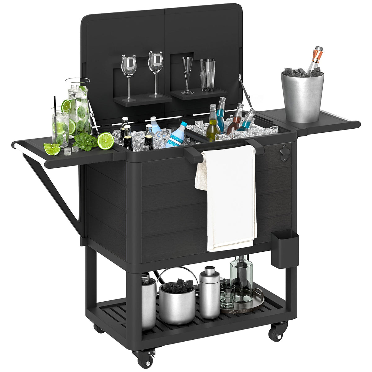 104 Quart Patio Cooler with Wheels and Bottle Opener, Black — product view 1