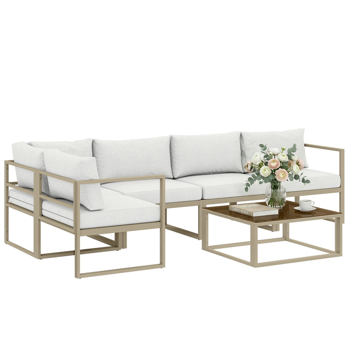 6 Seater Aluminium Garden Sofa Set with Coffee Table, White — product view 2