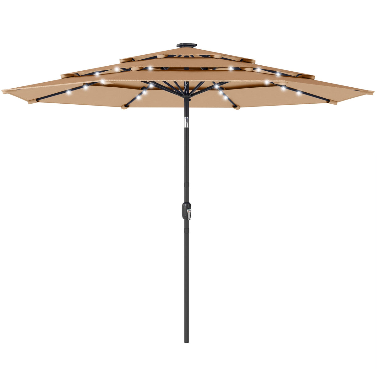 2.8 m Garden Parasol with Solar LED Light, Cover and 3-Tier Top, Khaki — product view 1