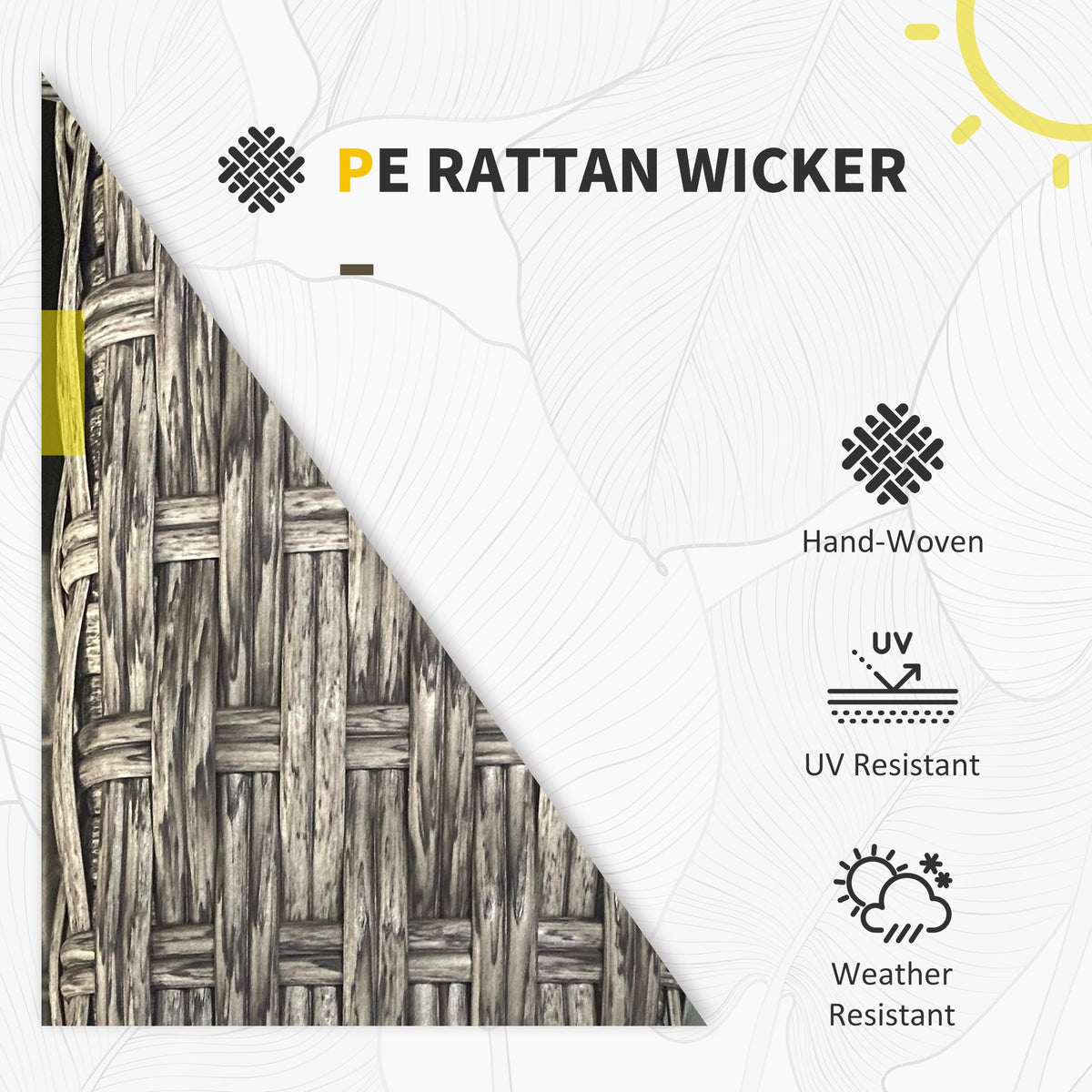 5 Piece PE Rattan Garden Furniture Set with Corner Sofa & Glass Table, Dark Grey — product view 7