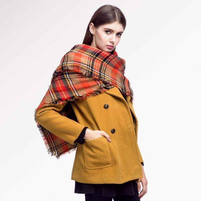 LoungeYard | Brand Women Winter Plaid Square Knitted Scarf — product view 3