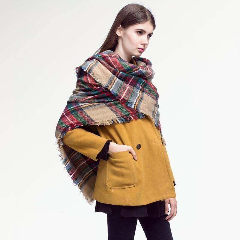 LoungeYard | Brand Women Winter Plaid Square Knitted Scarf — product view 4