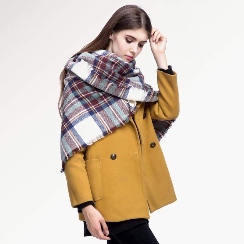 LoungeYard | Brand Women Winter Plaid Square Knitted Scarf — product view 5