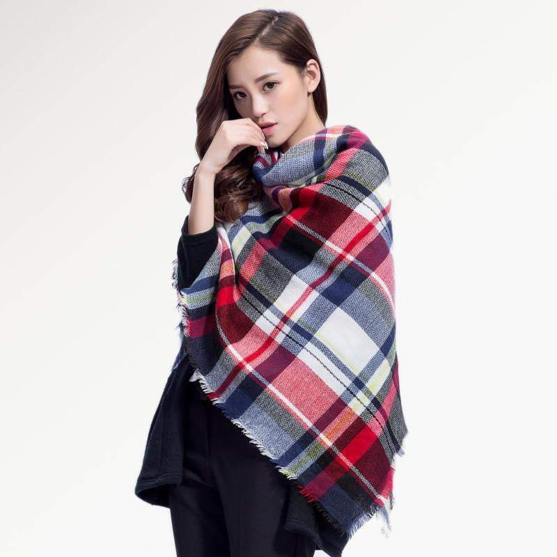 LoungeYard | Brand Women Winter Plaid Square Knitted Scarf — product view 7