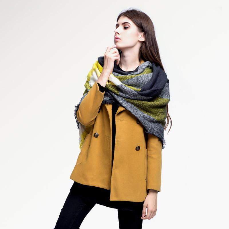 LoungeYard | Brand Women Winter Plaid Square Knitted Scarf — product view 6