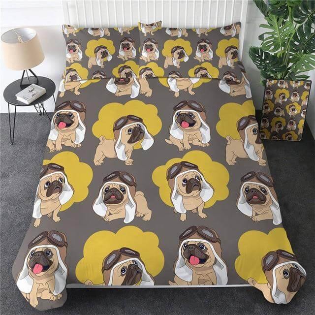 LoungeYard | 3pcs Hippie Pug Puppy Cartoon Comfortable Duvet Cover Bedding Set — product view 3