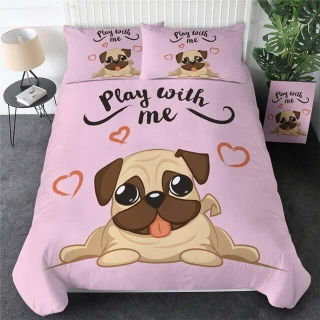 LoungeYard | 3pcs Hippie Pug Puppy Cartoon Comfortable Duvet Cover Bedding Set — product view 5