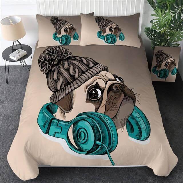 LoungeYard | 3pcs Hippie Pug Puppy Cartoon Comfortable Duvet Cover Bedding Set — product view 6
