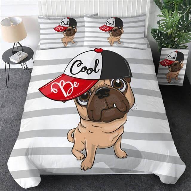 LoungeYard | 3pcs Hippie Pug Puppy Cartoon Comfortable Duvet Cover Bedding Set — product view 7