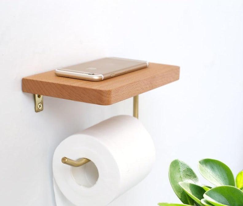 WoodNest - Stylish Wooden Toilet Roll Holder with Storage LoungeYard — product view 1