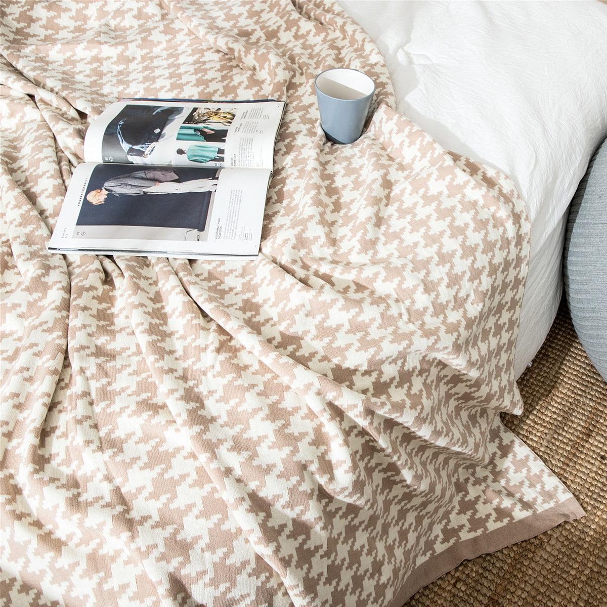 LoungeYard | PlaidLuxe Houndstooth Throw Blanket | Checked Design | Soft & Cozy | Various Sizes — product view 6