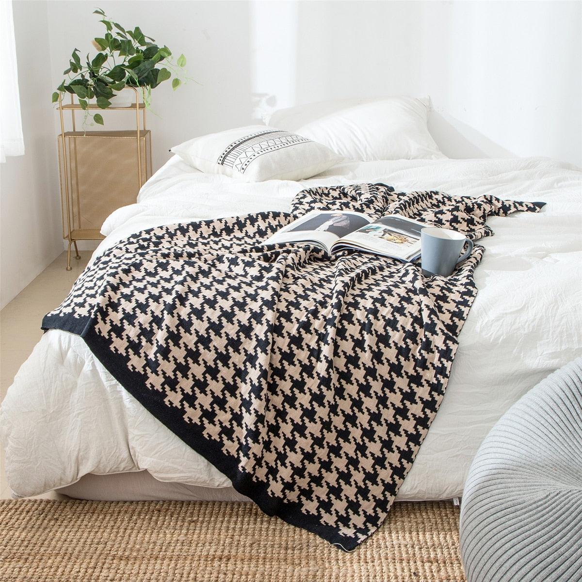 LoungeYard | PlaidLuxe Houndstooth Throw Blanket | Checked Design | Soft & Cozy | Various Sizes — product view 5