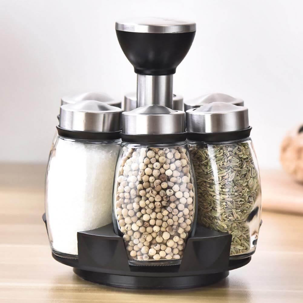 LoungeYard | Smart Rotating Stainless Steel Glass Seasoning Set — product view 3