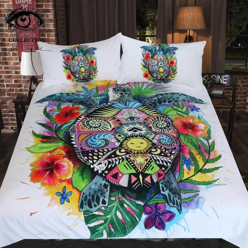 LoungeYard | 3pcs Luxury Turtle Life Tortoise Colorful Home Comfortable Duvet Cover Bedding Set — product view 1