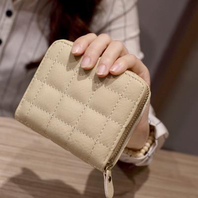 LoungeYard | Women Short PU Leather Plaid Purses Nubuck Card Holder — product view 1