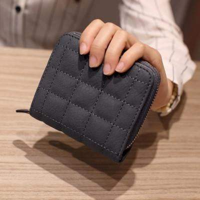LoungeYard | Women Short PU Leather Plaid Purses Nubuck Card Holder — product view 2
