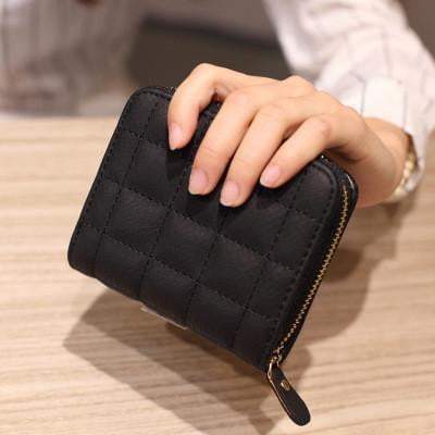 LoungeYard | Women Short PU Leather Plaid Purses Nubuck Card Holder — product view 3