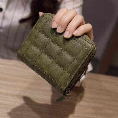 LoungeYard | Women Short PU Leather Plaid Purses Nubuck Card Holder — product view 4