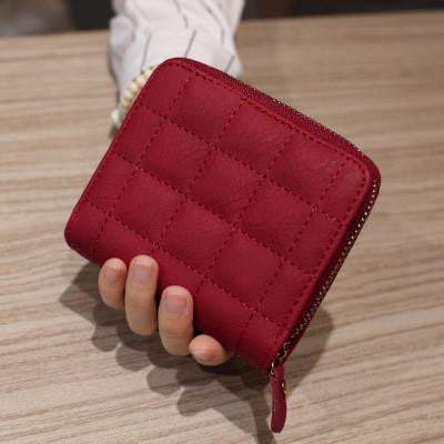 LoungeYard | Women Short PU Leather Plaid Purses Nubuck Card Holder — product view 5