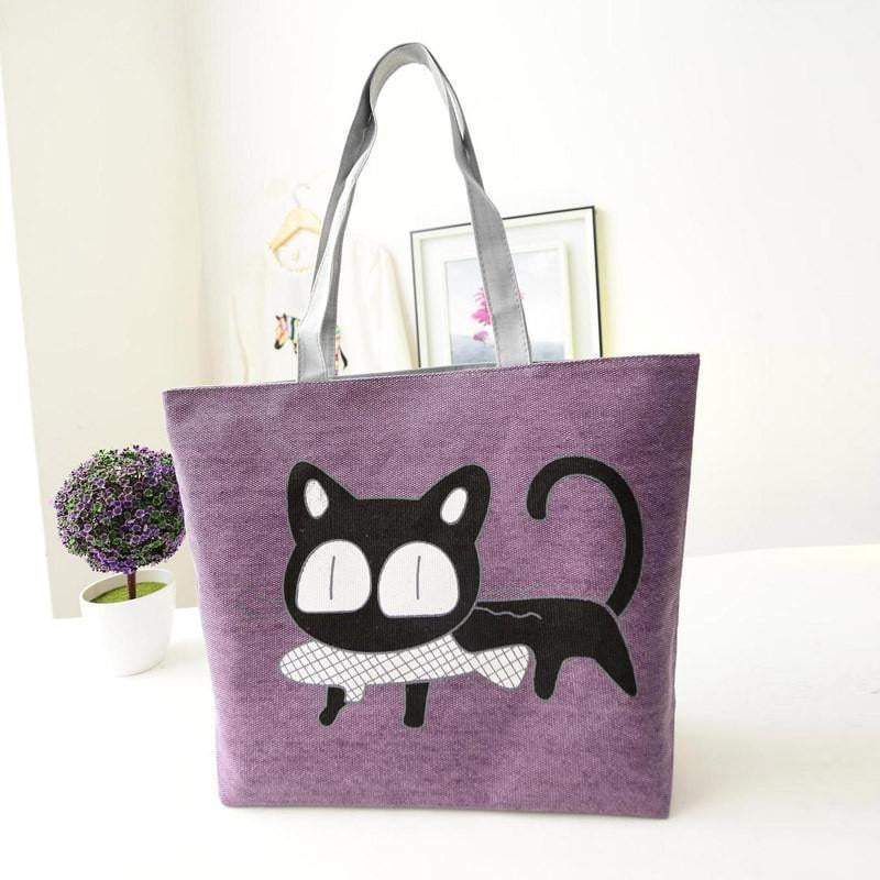 LoungeYard | Women Canvas Casual Shoulder Tote Cat Handbags — product view 2