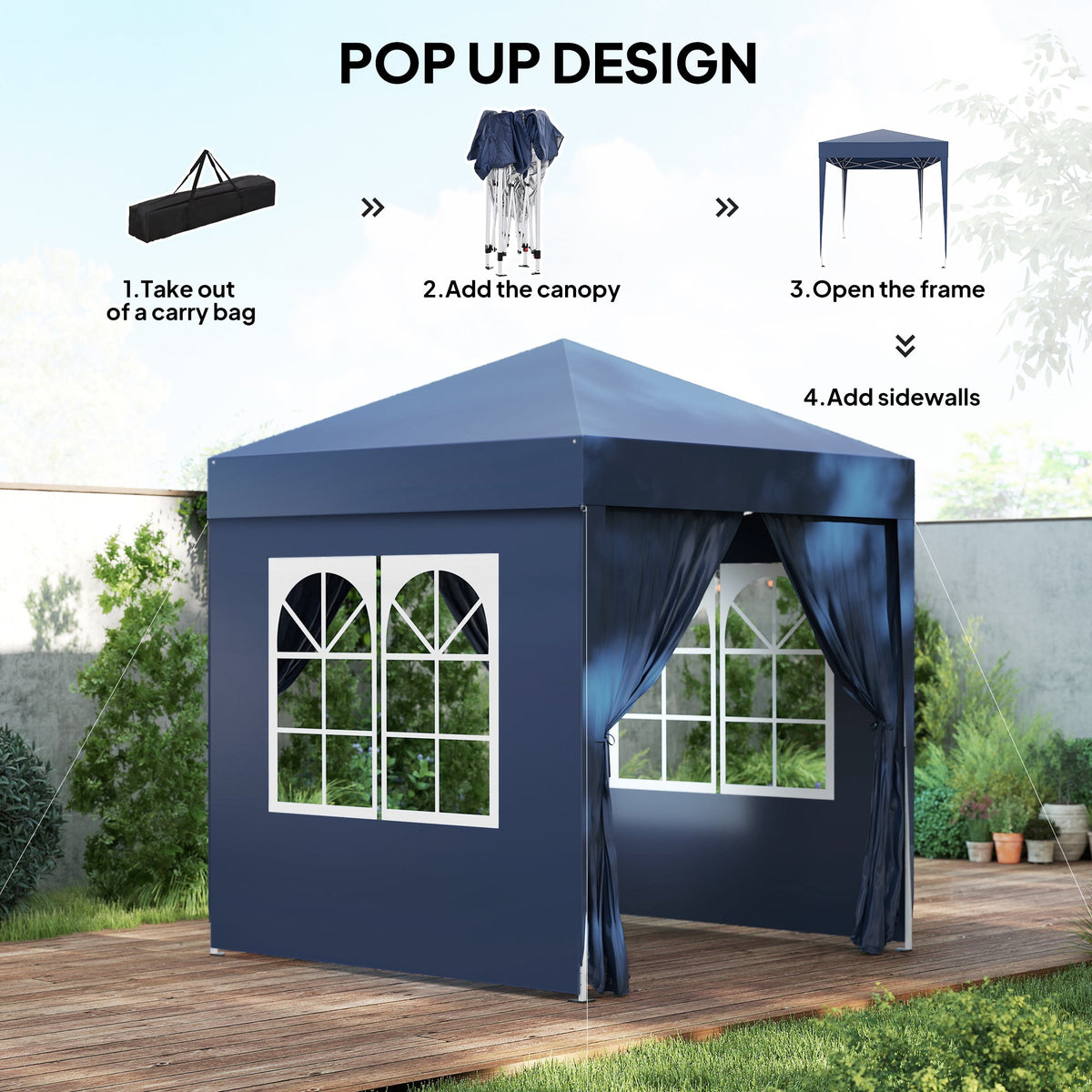 6.6' x 6.6' Pop-Up Canopy Tent with Removable Sidewalls and Carry Bag, Blue — product view 6