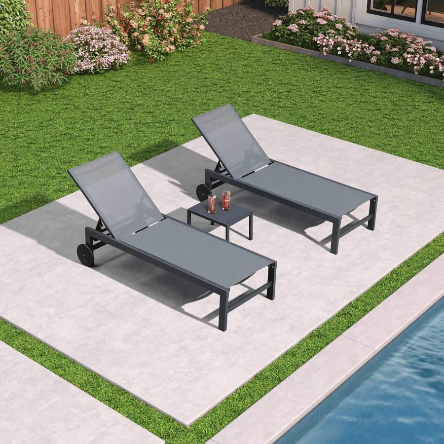 PURPLE LEAF Outdoor Chaise Lounge with Wheels Aluminum Patio Lounge Chair Fade-Resistant Pool Lounge with 5 Position Recliner Includes Side Table for Deck Yard Poolside — product view 2