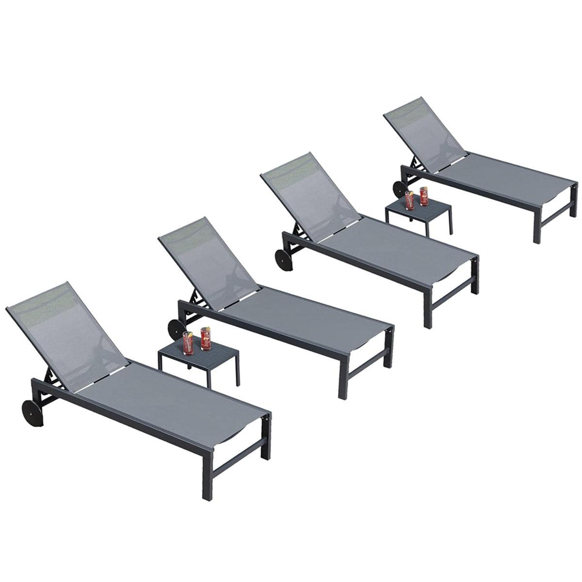 PURPLE LEAF Outdoor Chaise Lounge with Wheels Aluminum Patio Lounge Chair Fade-Resistant Pool Lounge with 5 Position Recliner Includes Side Table for Deck Yard Poolside — product view 3