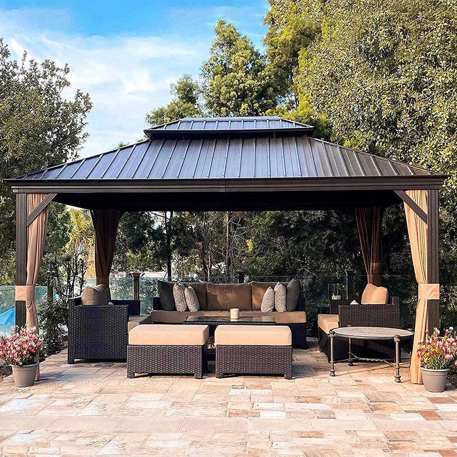 PURPLE LEAF Outdoor Hardtop Gazebo for Garden Bronze Double Roof Aluminum Frame Pavilion with Reinforcement Support Rod — product view 6