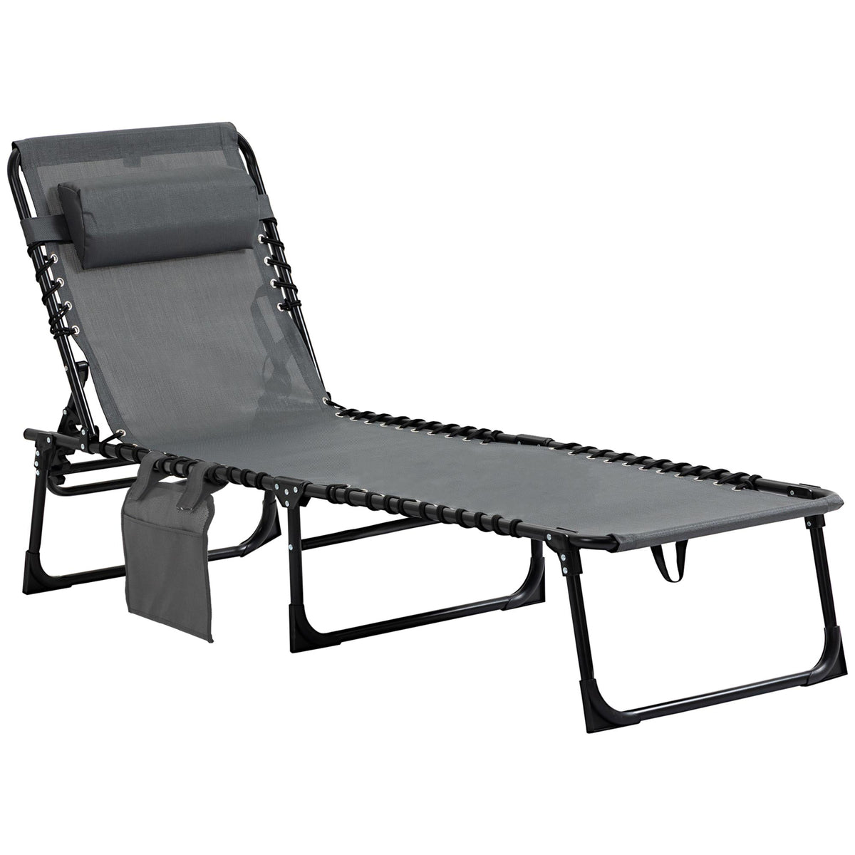 Folding Lounge Chair with Adjustable Backrest and Pillow, Grey — product view 2