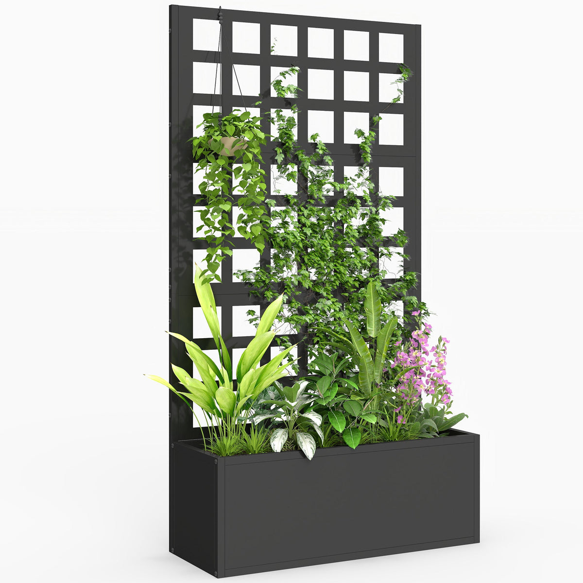 24" x 9" x 44.5" Raised Garden Bed with Trellis and Drainage, Black — product view 1