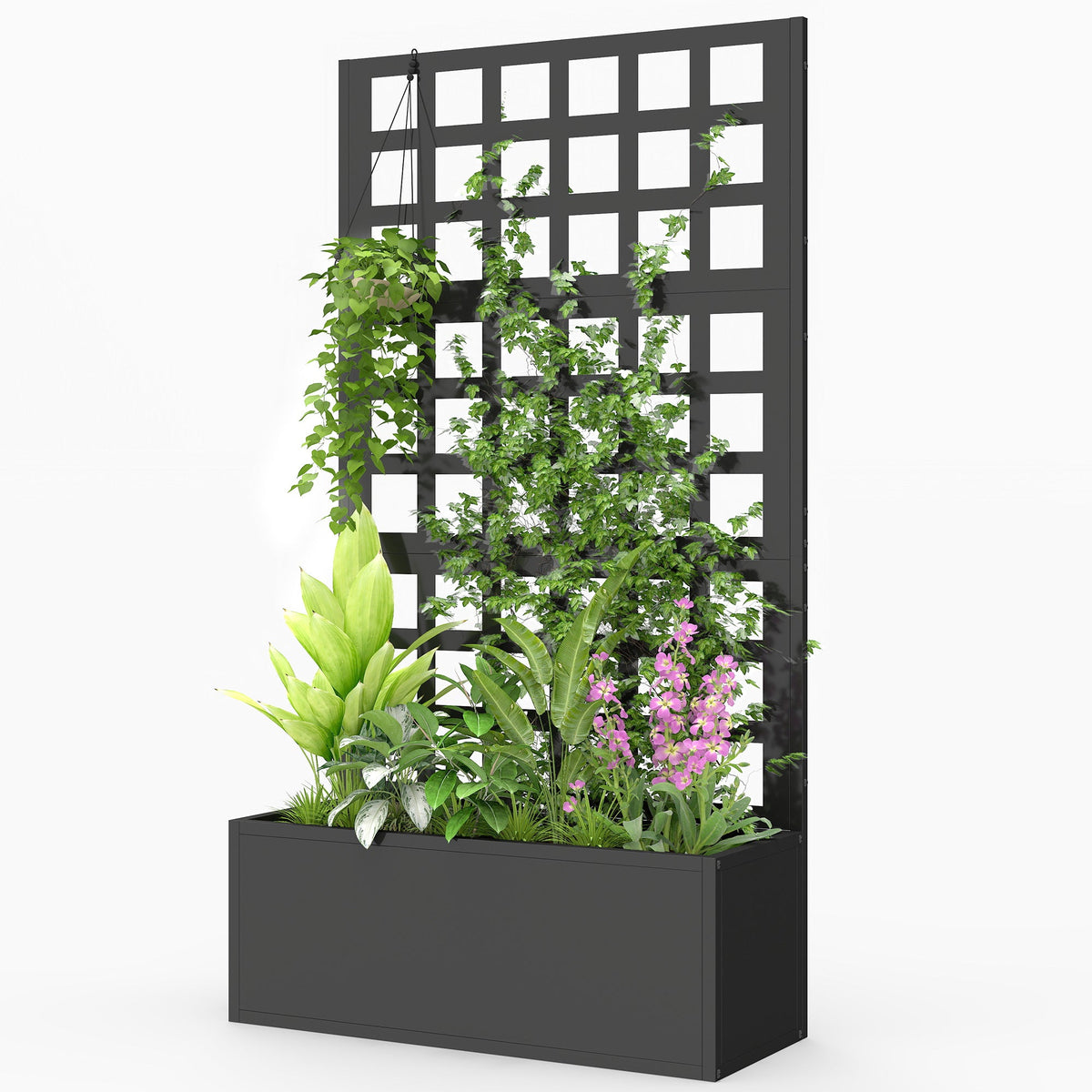24" x 9" x 44.5" Raised Garden Bed with Trellis and Drainage, Black — product view 2