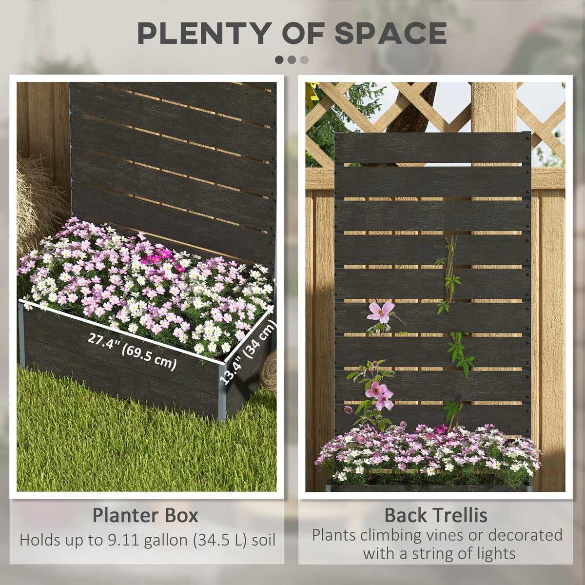 28" x 15" x 59" Raised Garden Bed with Trellis and Drain Gap, Black — product view 6