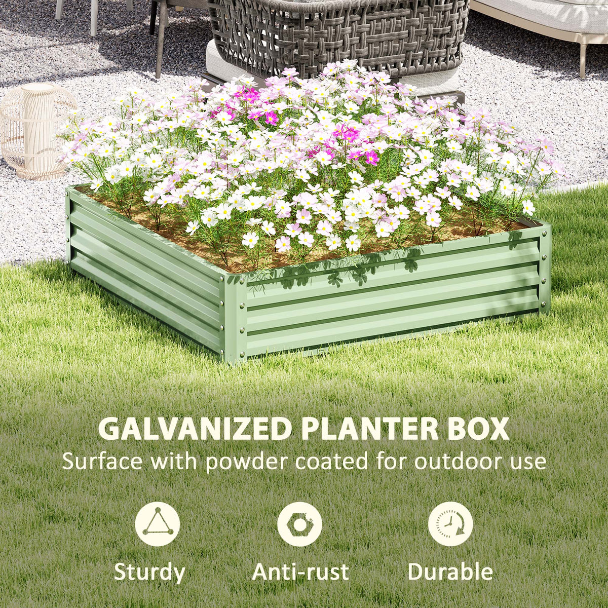 4' x 4' x 1' Galvanized Raised Garden Bed for Vegetables, Light Green — product view 7