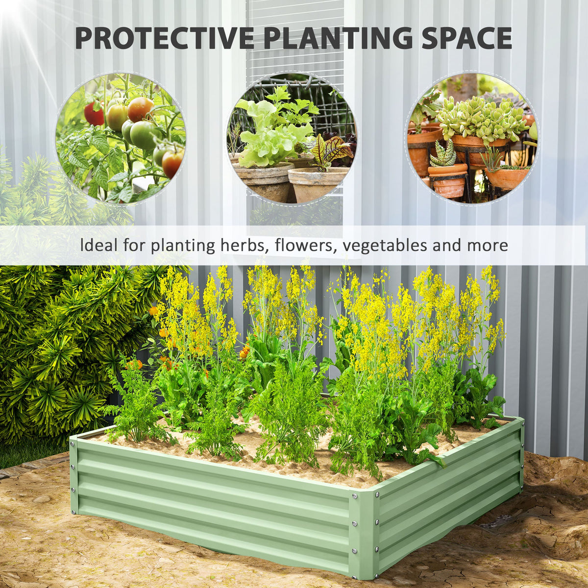 4' x 4' x 1' Galvanized Raised Garden Bed for Vegetables, Light Green — product view 6