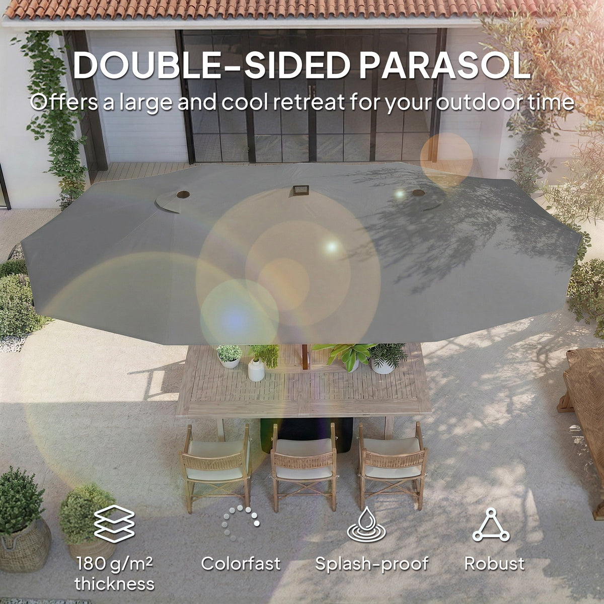 4.5 m Double-Sided Garden Parasol with LED Lights, Base & Sandbags, Grey — product view 6